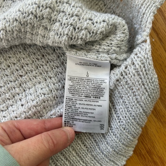 Banana Republic Women's Large Linen Blend V-Neck Knit Sweater Silver Tunic - Picture 6 of 9